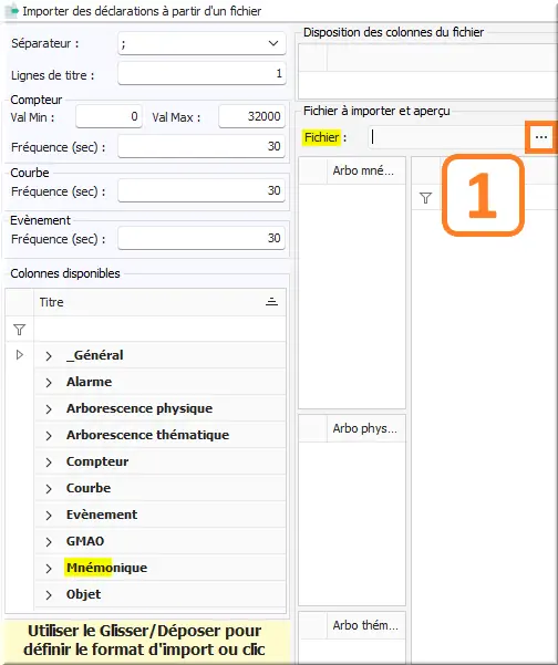 Choix fichier CSV à importer